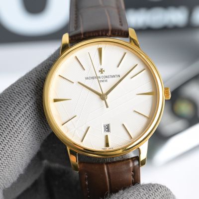Swiss Copy Vacheron Constantin Patrimony V4 White Face Yellow Gold Case 9015 Watch 